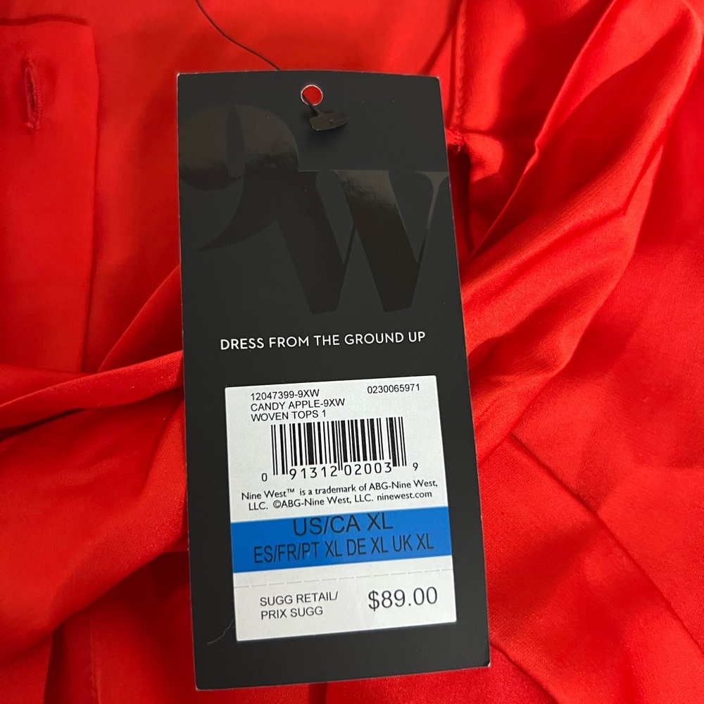 ❄️Nine West Red Satin Blouse Elegant Red Bow-Tie Blouse – Classic Chic - Picture 2 of 8